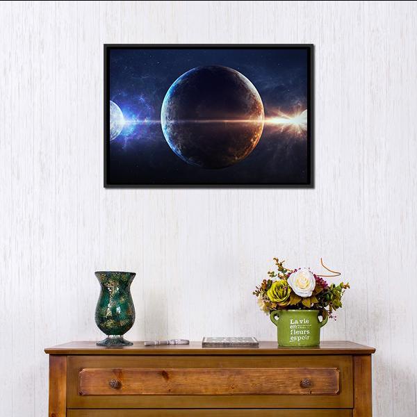 Planets In Outer Space Canvas Wall Art-1 Piece-Floating Frame-24" x 16"-Tiaracle