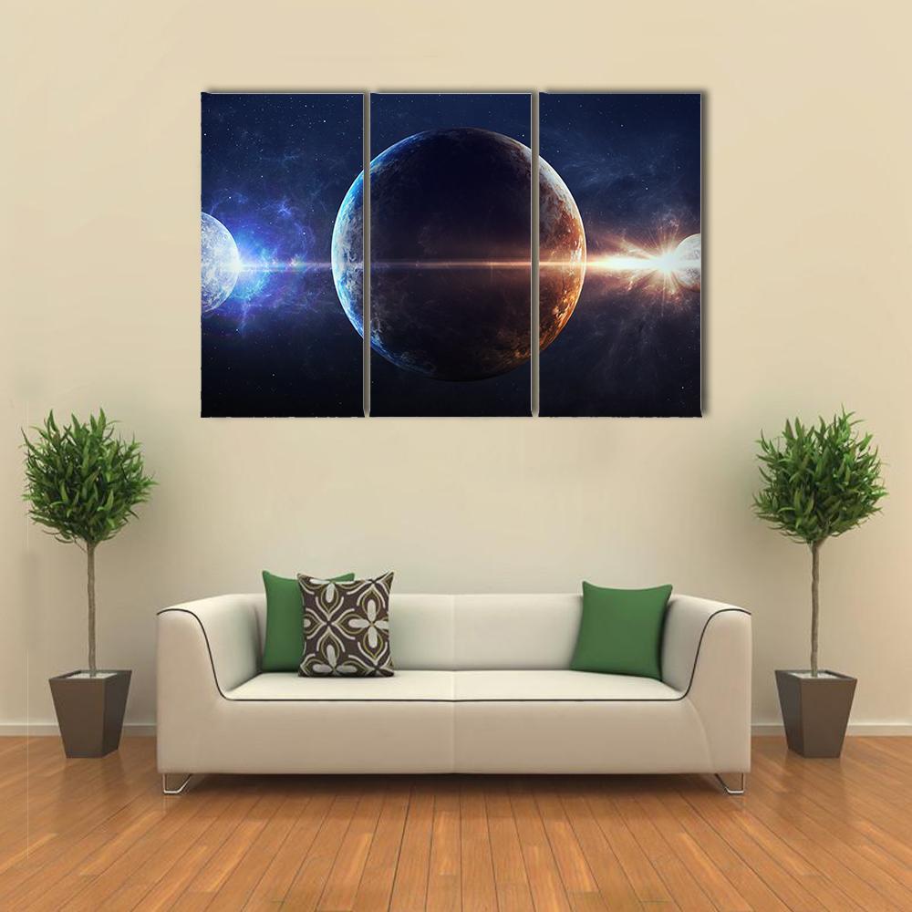 Planets In Outer Space Canvas Wall Art-3 Horizontal-Gallery Wrap-37" x 24"-Tiaracle