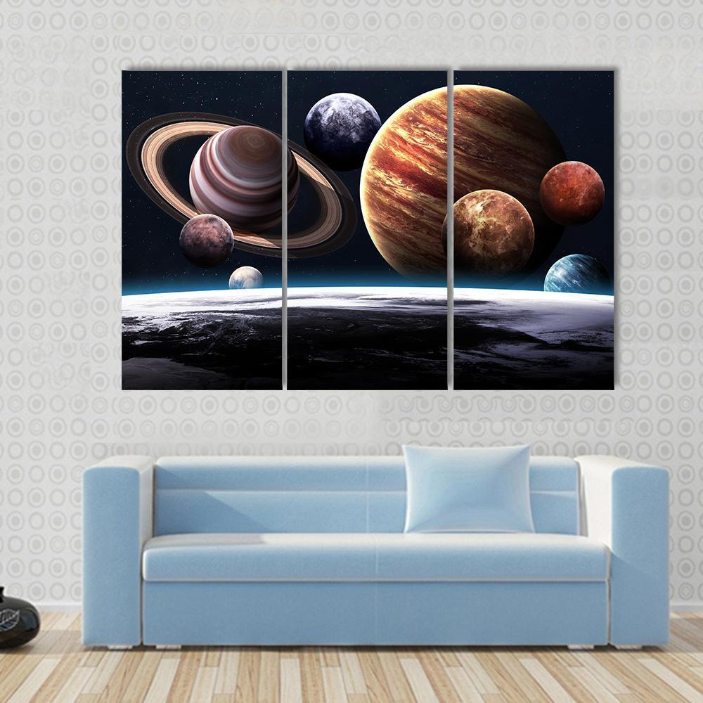 Planets Of The Solar System Canvas Wall Art-3 Horizontal-Gallery Wrap-37" x 24"-Tiaracle