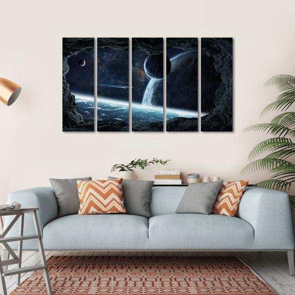 Planets View From Cave Canvas Wall Art-5 Horizontal-Gallery Wrap-22" x 12"-Tiaracle