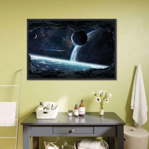 Planets View From Cave Canvas Wall Art-3 Horizontal-Gallery Wrap-25" x 16"-Tiaracle