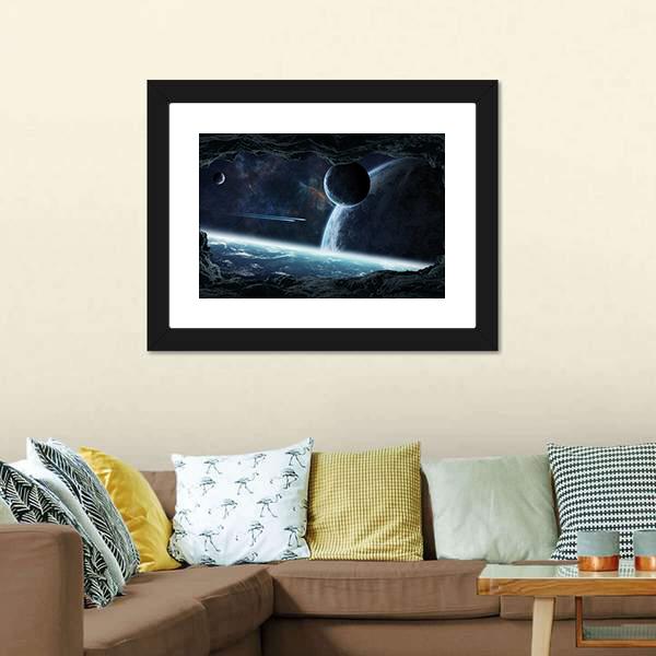Planets View From Cave Canvas Wall Art-1 Piece-Framed Print-20" x 16"-Tiaracle