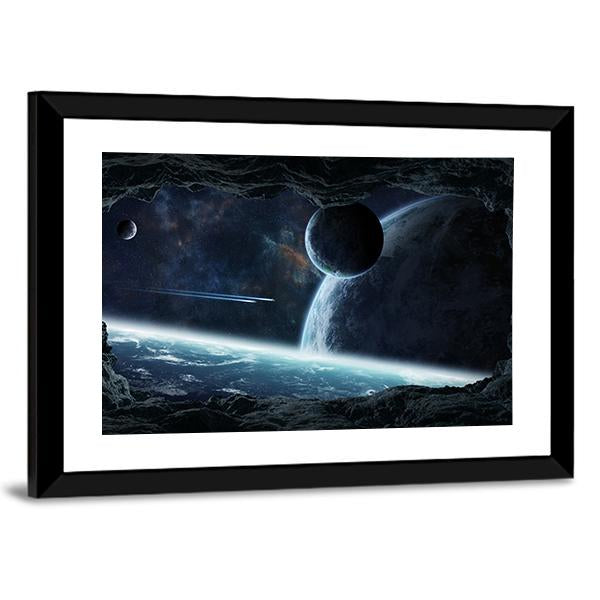 Planets View From Cave Panoramic Canvas Wall Art-1 Piece-36" x 12"-Tiaracle