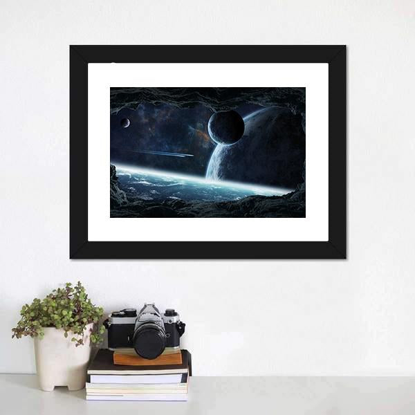 Planets View From Cave Panoramic Canvas Wall Art-1 Piece-36" x 12"-Tiaracle