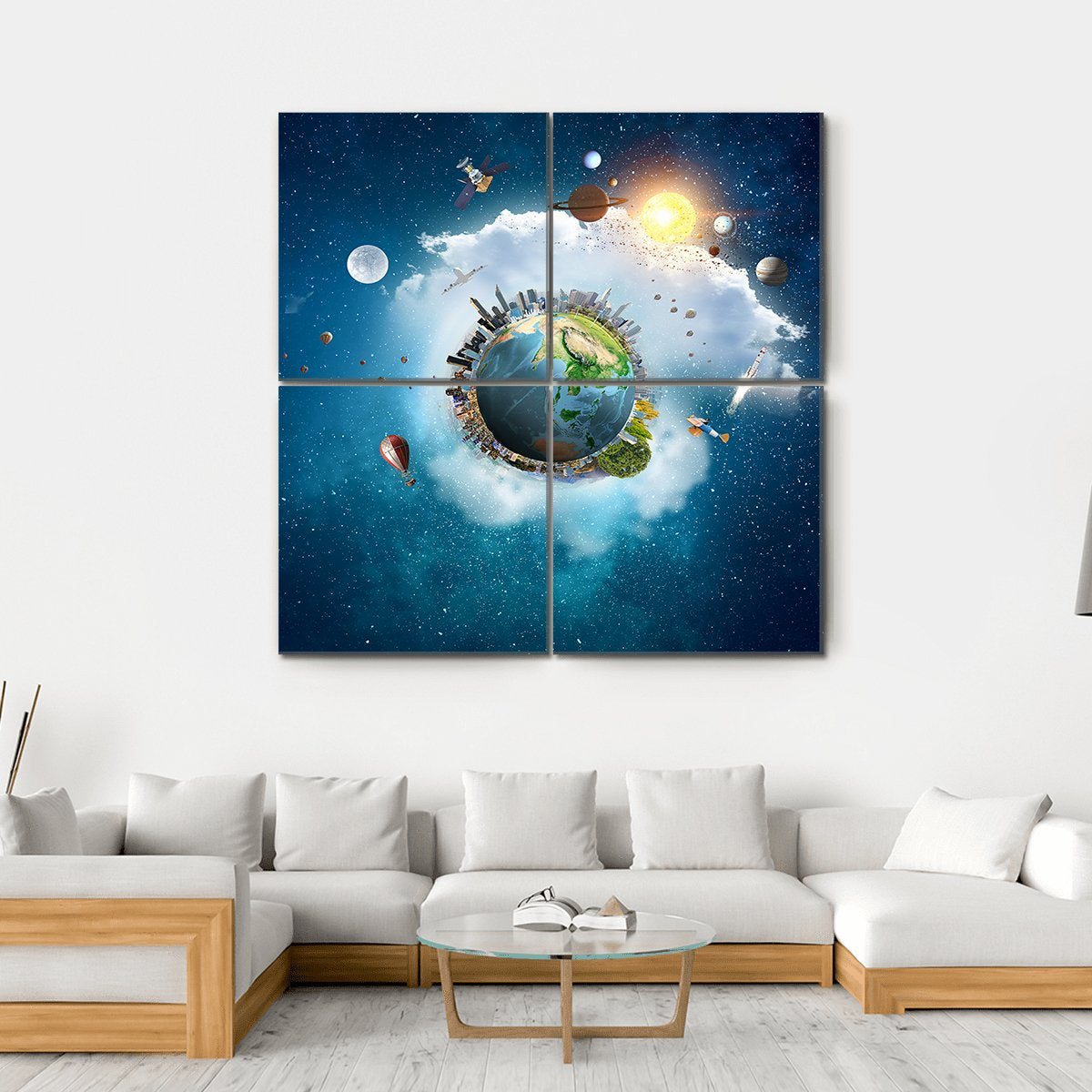 Planets With Unique Universe Canvas Wall Art-4 Square-Gallery Wrap-17" x 17"-Tiaracle