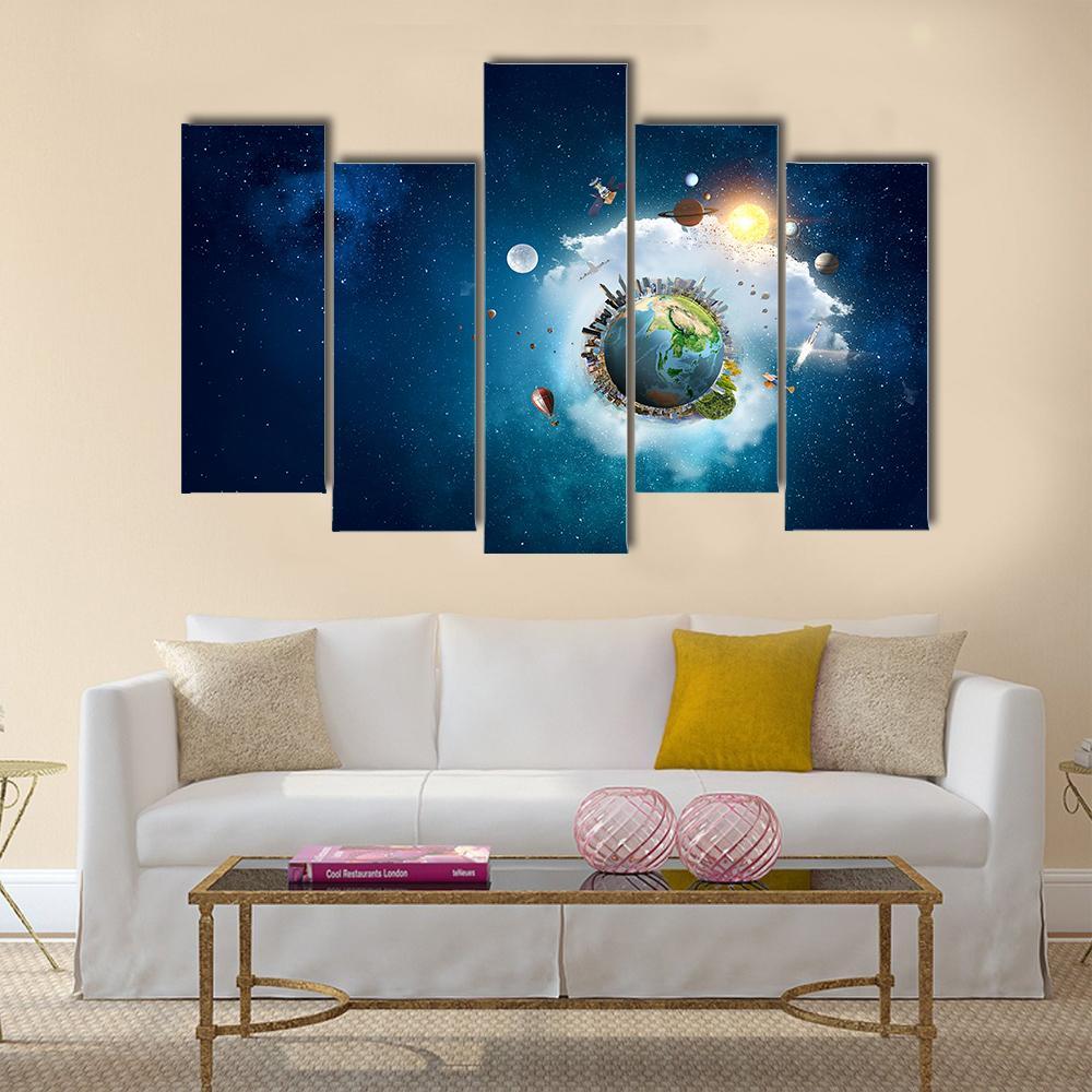 Planets With Unique Universe Canvas Wall Art-5 Pop-Gallery Wrap-47" x 32"-Tiaracle