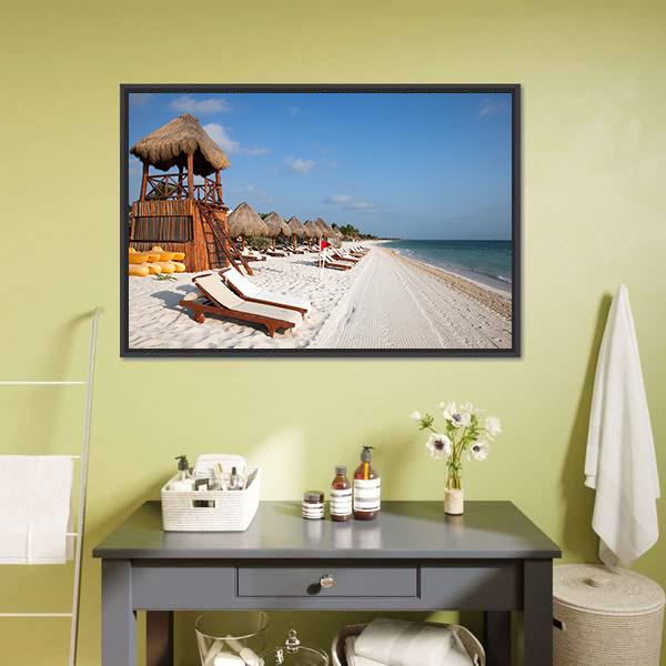 Playa Del Carmen Beach Canvas Wall Art-1 Piece-Floating Frame-24" x 16"-Tiaracle