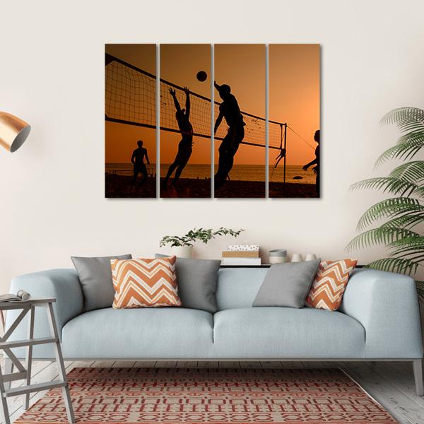 Players Playing Volley Ball At Beach Canvas Wall Art-4 Horizontal-Gallery Wrap-34" x 24"-Tiaracle
