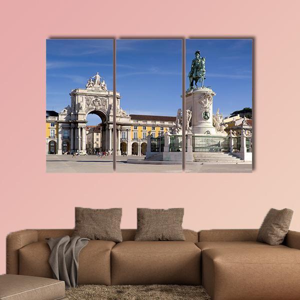 Plaza Do Comercio In Lisbon Portugal Canvas Wall Art-3 Horizontal-Gallery Wrap-37" x 24"-Tiaracle