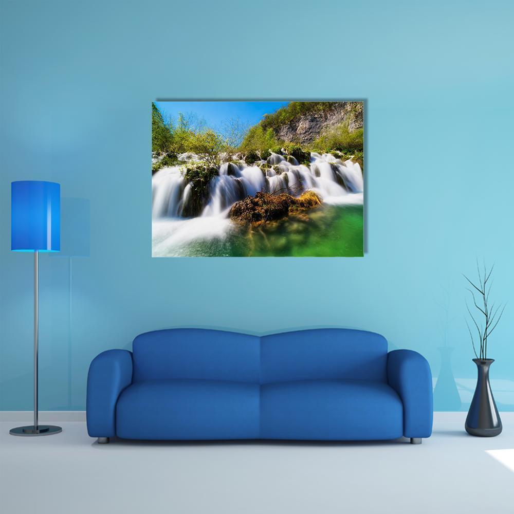 Plitvice Lakes With Waterfall Canvas Wall Art-1 Piece-Gallery Wrap-48" x 32"-Tiaracle