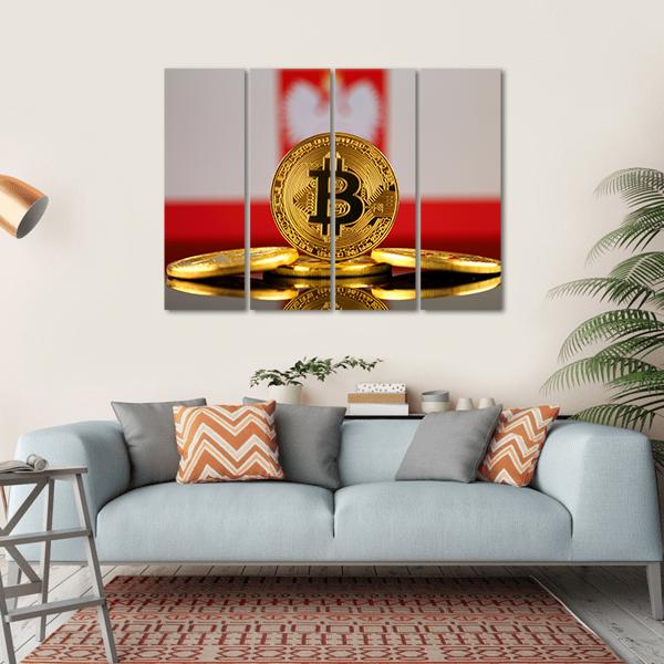 Poland Flag With Bitcoin Canvas Wall Art-4 Horizontal-Gallery Wrap-34" x 24"-Tiaracle