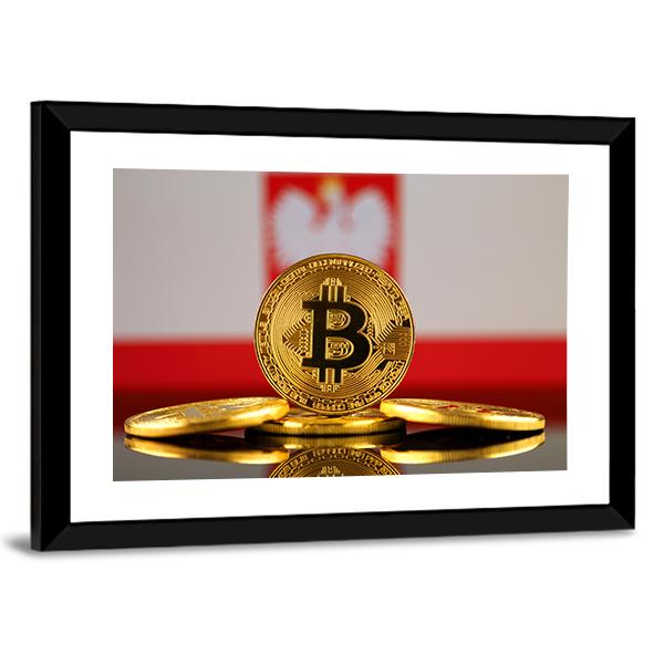 Poland Flag With Bitcoin Panoramic Canvas Wall Art-1 Piece-36" x 12"-Tiaracle