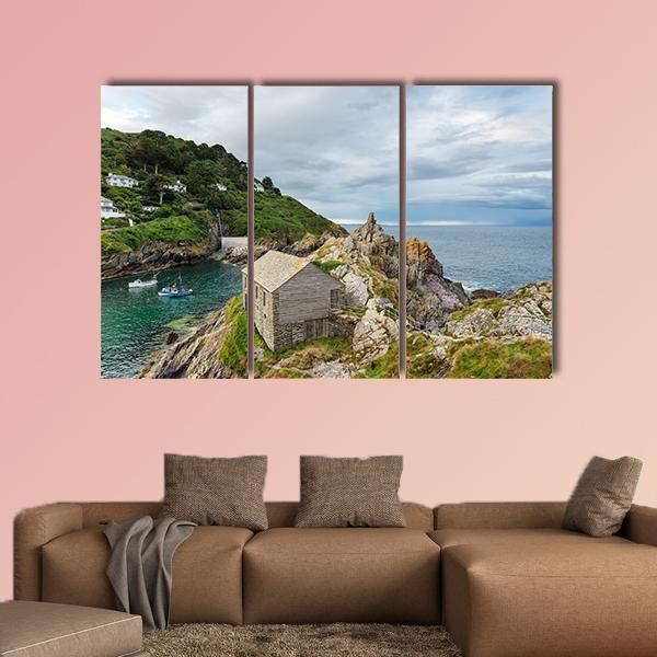 Polperro Harbour In Cornwall Canvas Wall Art-3 Horizontal-Gallery Wrap-37" x 24"-Tiaracle