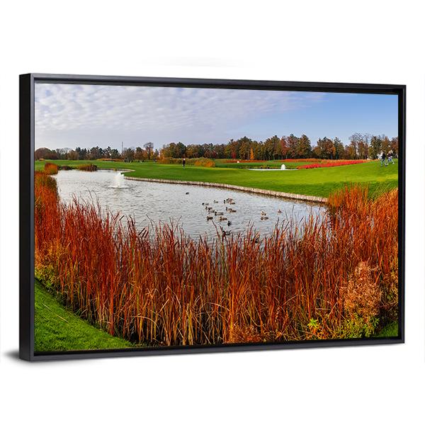 Pond & Green Meadow Canvas Wall Art-3 Horizontal-Gallery Wrap-25" x 16"-Tiaracle