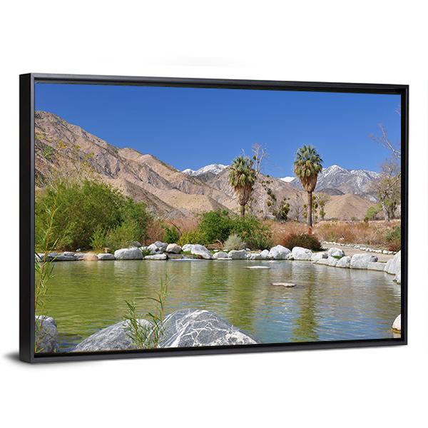 Pond In Desert Oasis Canvas Wall Art-3 Horizontal-Gallery Wrap-25" x 16"-Tiaracle