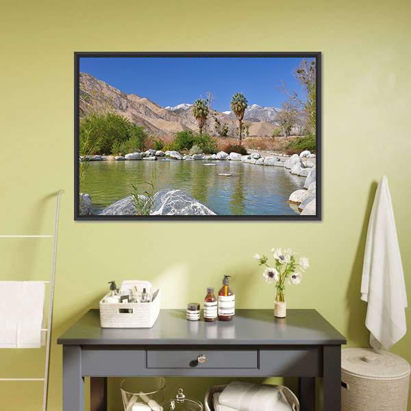 Pond In Desert Oasis Canvas Wall Art-3 Horizontal-Gallery Wrap-25" x 16"-Tiaracle