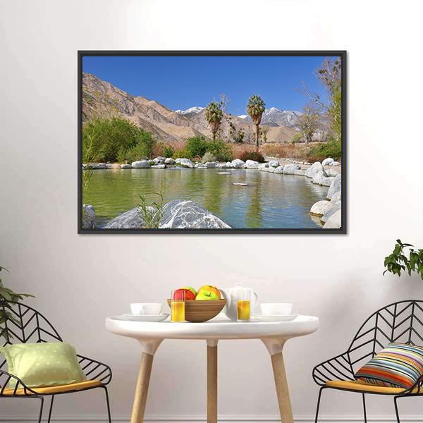 Pond In Desert Oasis Canvas Wall Art-1 Piece-Floating Frame-24" x 16"-Tiaracle