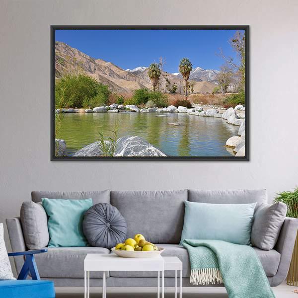 Pond In Desert Oasis Canvas Wall Art-3 Horizontal-Gallery Wrap-25" x 16"-Tiaracle