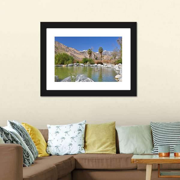 Pond In Desert Oasis Canvas Wall Art-1 Piece-Framed Print-20" x 16"-Tiaracle