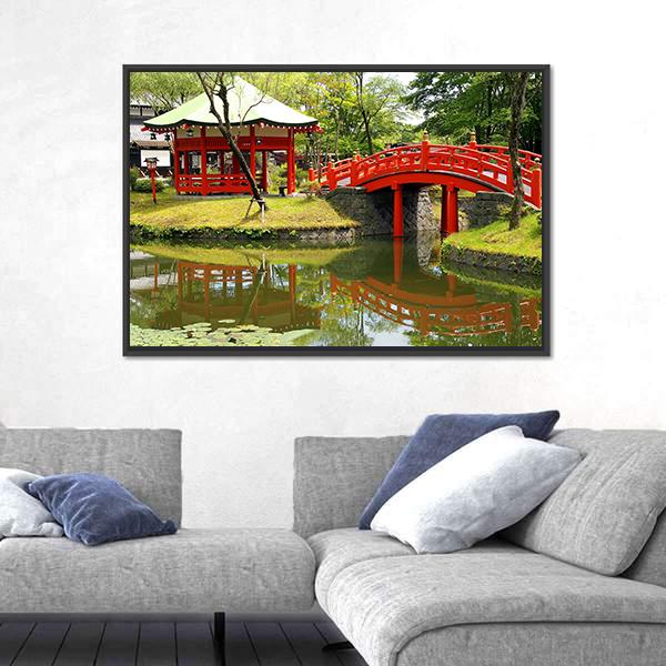 Pond In Village Of Samurais Japan Canvas Wall Art-3 Horizontal-Gallery Wrap-25" x 16"-Tiaracle