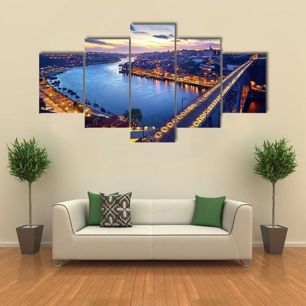Ponte De Dom Luis Bridge With River Douro Canvas Wall Art-5 Star-Gallery Wrap-62" x 32"-Tiaracle
