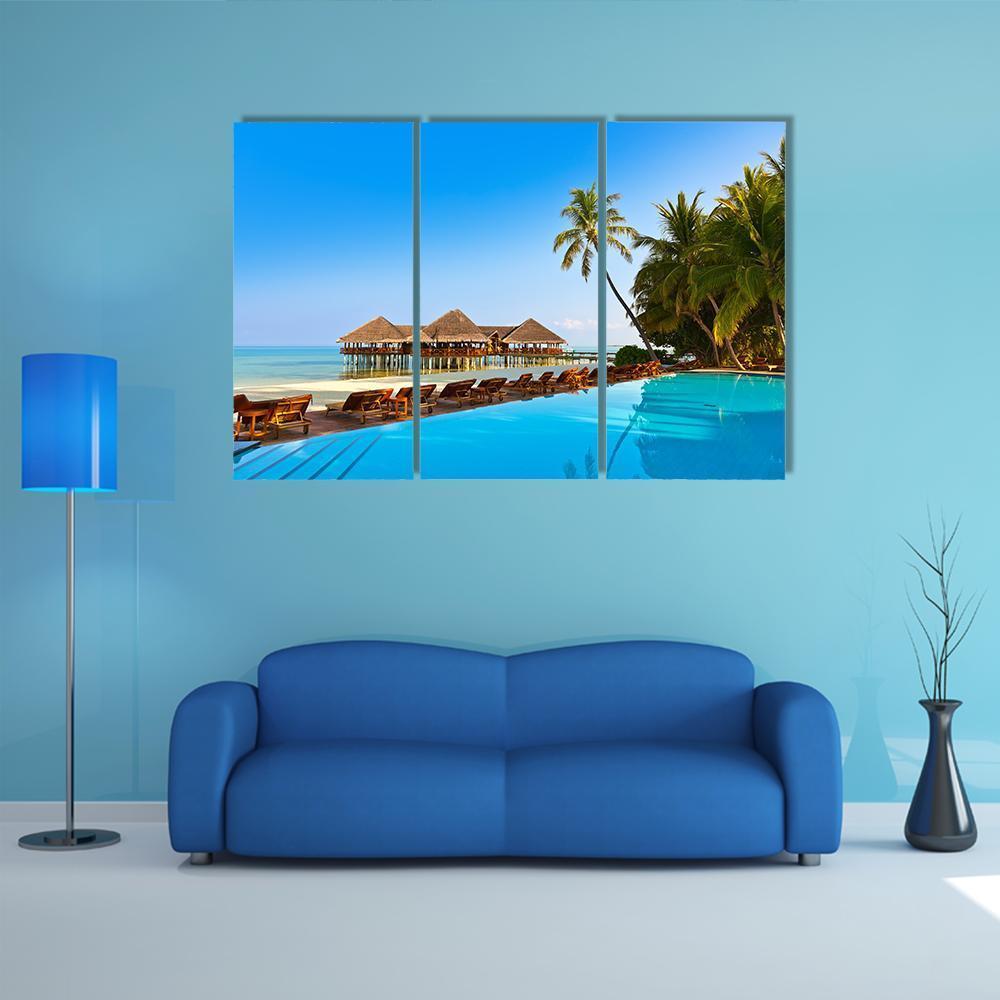 Pool On Tropical Maldives Island Canvas Wall Art-3 Horizontal-Gallery Wrap-37" x 24"-Tiaracle