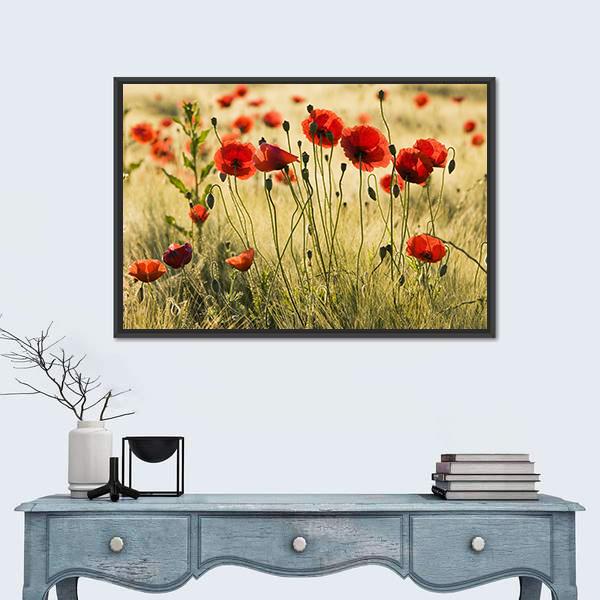 Poppy Flower Field Canvas Wall Art-1 Piece-Floating Frame-24" x 16"-Tiaracle