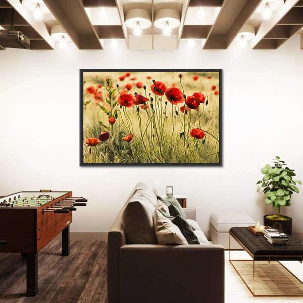 Poppy Flower Field Canvas Wall Art-3 Horizontal-Gallery Wrap-25" x 16"-Tiaracle
