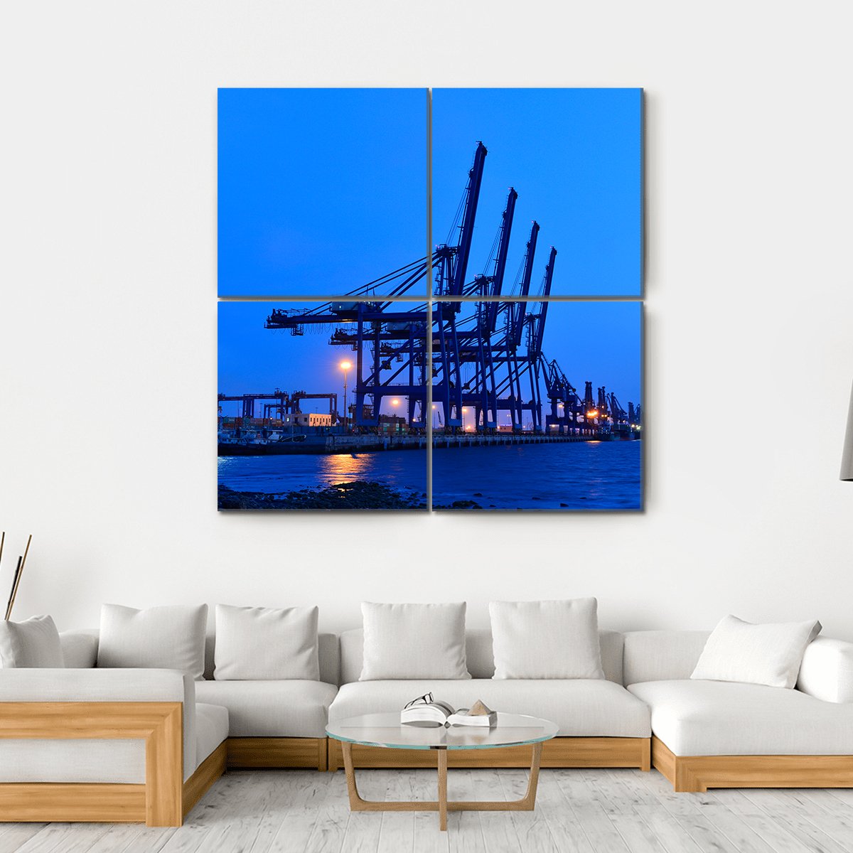 Port Crane Bridge And Bulk Carrier Canvas Wall Art-4 Square-Gallery Wrap-17" x 17"-Tiaracle