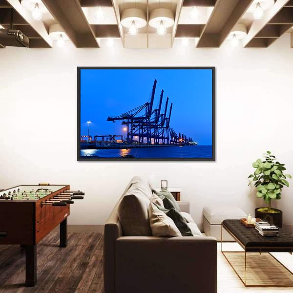 Port Crane Bridge And Bulk Carrier Canvas Wall Art-5 Horizontal-Gallery Wrap-22" x 12"-Tiaracle
