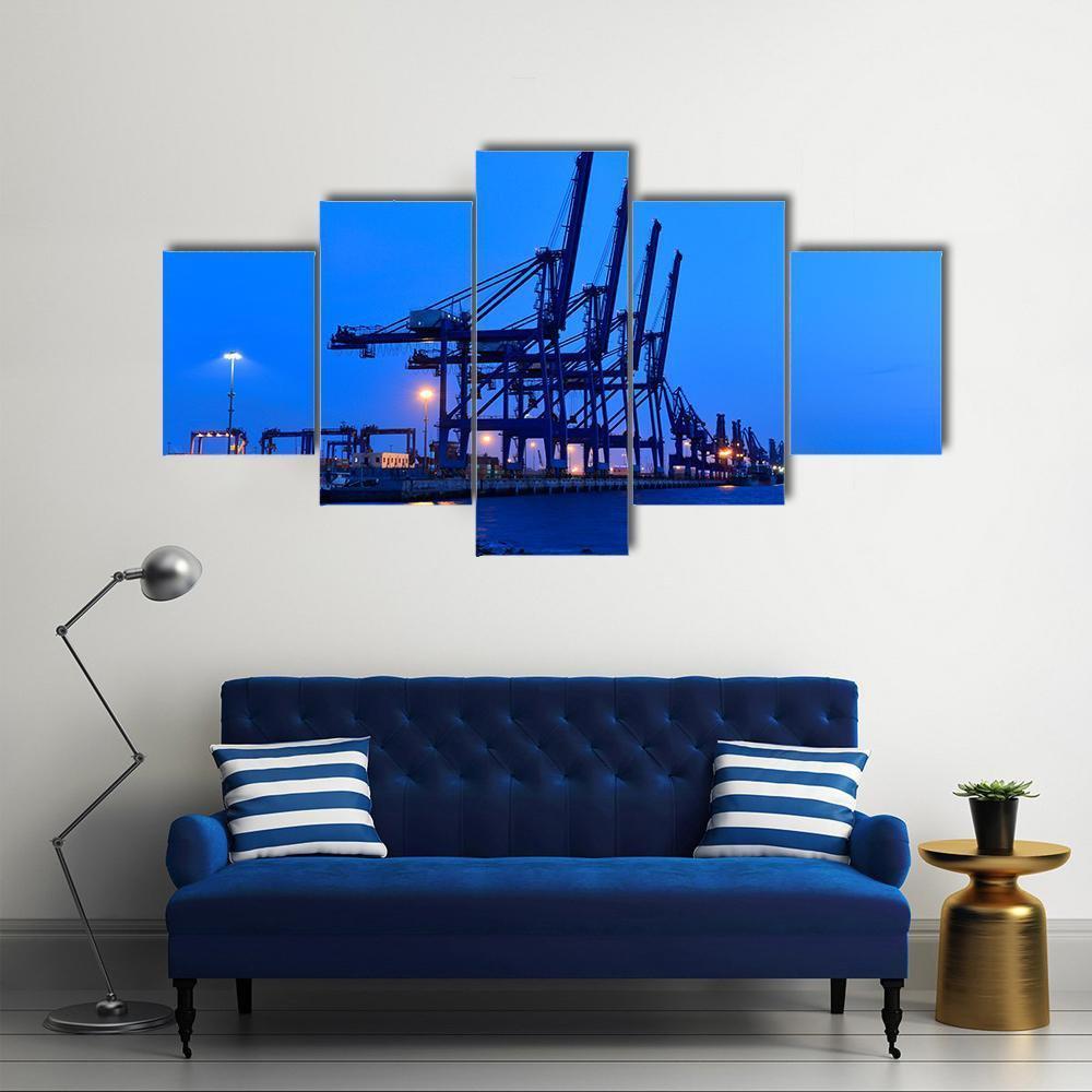 Port Crane Bridge And Bulk Carrier Canvas Wall Art-5 Star-Gallery Wrap-62" x 32"-Tiaracle