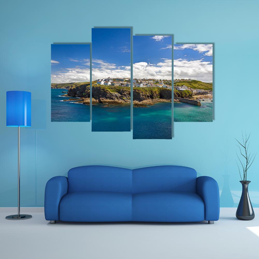 Port Isaac Village Canvas Wall Art-4 Pop-Gallery Wrap-50" x 32"-Tiaracle