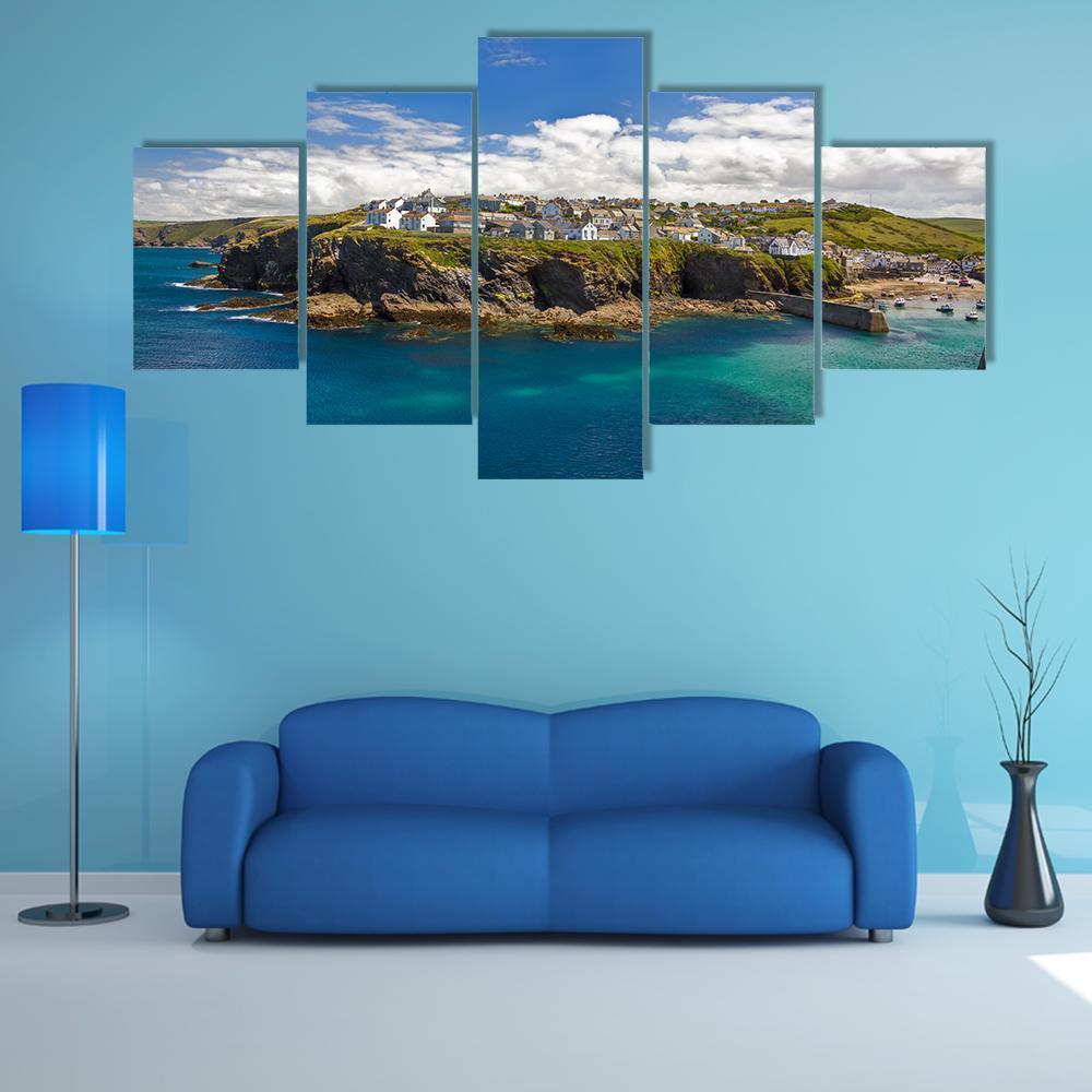 Port Isaac Village Canvas Wall Art-5 Star-Gallery Wrap-62" x 32"-Tiaracle