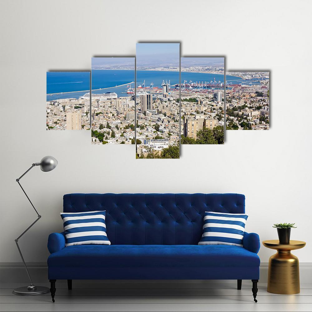 Port Of Haifa Israel Canvas Wall Art-5 Star-Gallery Wrap-62" x 32"-Tiaracle