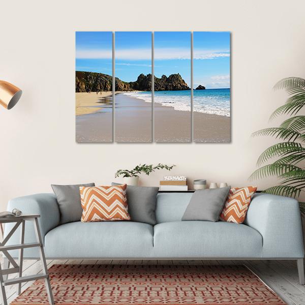Porth Curno Beach In Cornwall Canvas Wall Art-4 Horizontal-Gallery Wrap-34" x 24"-Tiaracle
