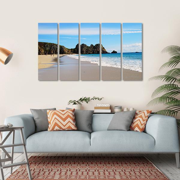 Porth Curno Beach In Cornwall Canvas Wall Art-5 Horizontal-Gallery Wrap-22" x 12"-Tiaracle