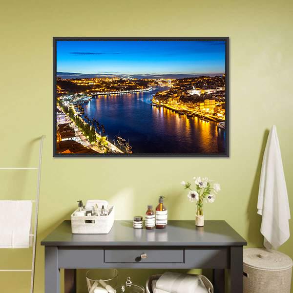 Porto City & Douro River Canvas Wall Art-3 Horizontal-Gallery Wrap-25" x 16"-Tiaracle