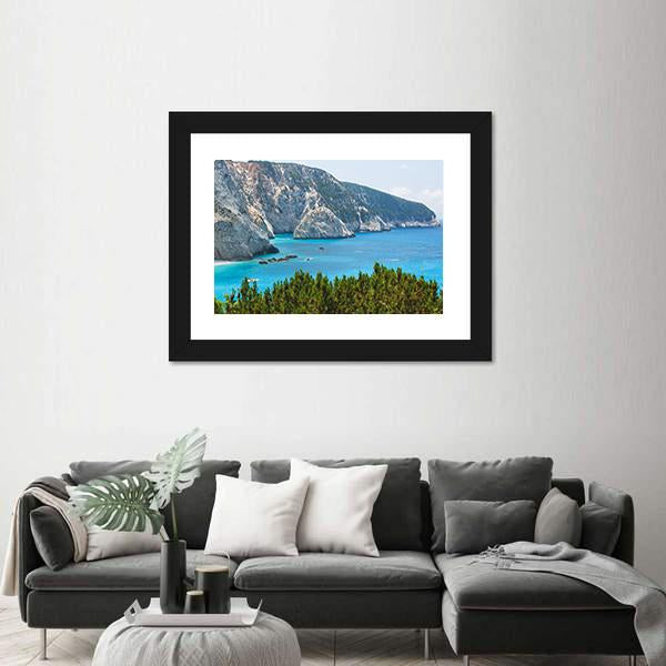 Porto Katsiki Coast On Lefkada Island Canvas Wall Art-3 Horizontal-Gallery Wrap-25" x 16"-Tiaracle