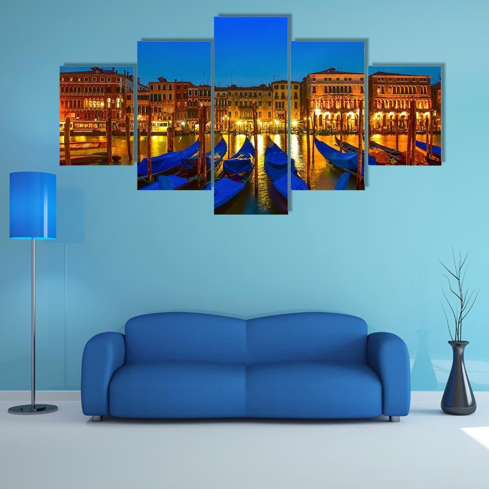 Postcard From Venice With Gondolas On Grand Canal Canvas Wall Art-5 Star-Gallery Wrap-62" x 32"-Tiaracle