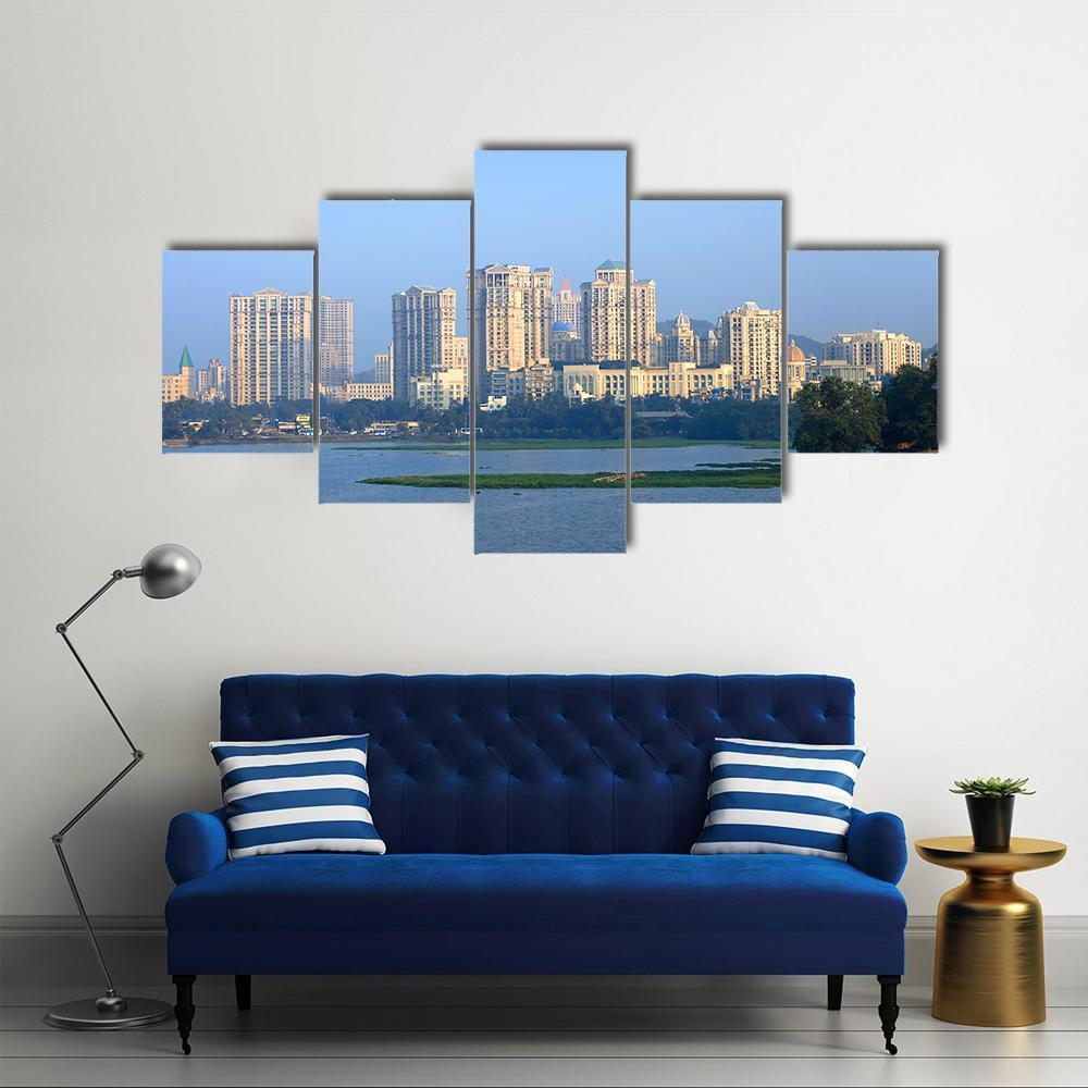 Powai Suburb In Mumbai Canvas Wall Art-5 Star-Gallery Wrap-62" x 32"-Tiaracle