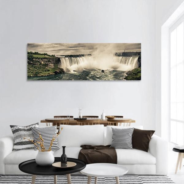 Power Of Niagara Waterfalls Panoramic Canvas Wall Art-1 Piece-36" x 12"-Tiaracle