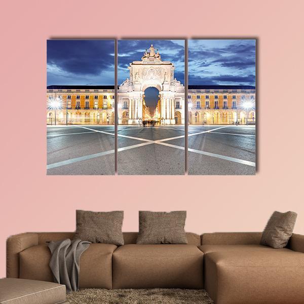 Praca do Comercio In Lisbon Canvas Wall Art-3 Horizontal-Gallery Wrap-37" x 24"-Tiaracle