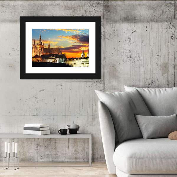 Prague Castle At Sunset Canvas Wall Art-3 Horizontal-Gallery Wrap-25" x 16"-Tiaracle
