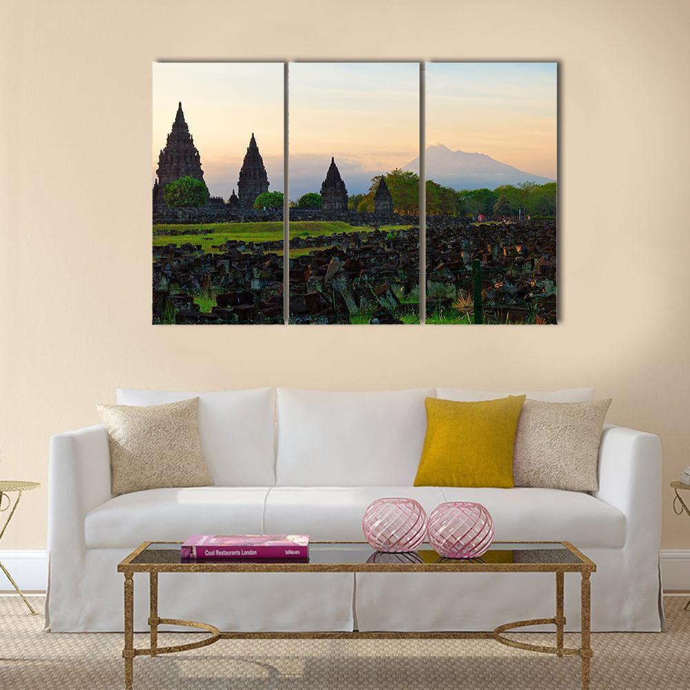 Prambanan Hindu Temple In Yogyakarta Canvas Wall Art-3 Horizontal-Gallery Wrap-37" x 24"-Tiaracle