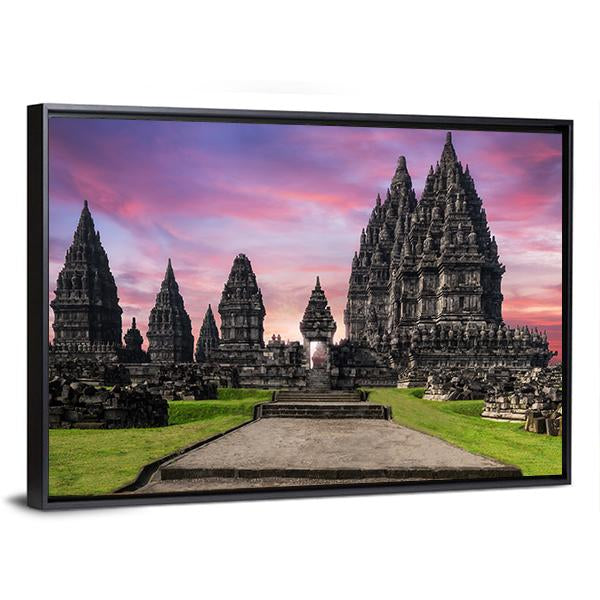 Prambanan Temple Against Sunrise Sky Canvas Wall Art-3 Horizontal-Gallery Wrap-25" x 16"-Tiaracle