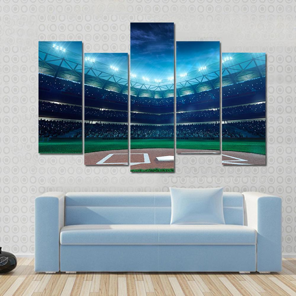 Professional Baseball Grand Arena In The Night Canvas Wall Art-5 Pop-Gallery Wrap-47" x 32"-Tiaracle