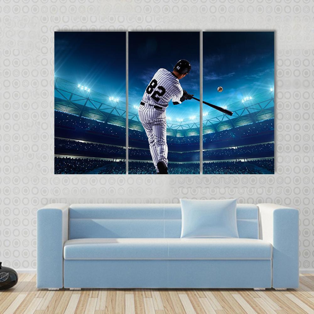 Professional Baseball Players On The Grand Arena In Night Canvas Wall Art-3 Horizontal-Gallery Wrap-37" x 24"-Tiaracle