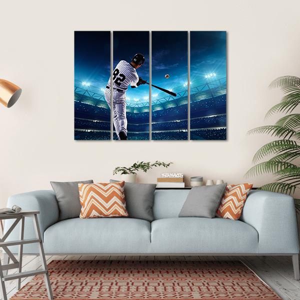 Professional Baseball Players On The Grand Arena In Night Canvas Wall Art-4 Horizontal-Gallery Wrap-34" x 24"-Tiaracle