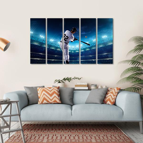Professional Baseball Players On The Grand Arena In Night Canvas Wall Art-5 Horizontal-Gallery Wrap-22" x 12"-Tiaracle