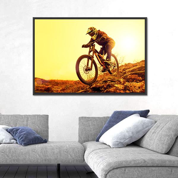 Cyclist Riding Mountain Bike Canvas Wall Art-3 Horizontal-Gallery Wrap-25" x 16"-Tiaracle